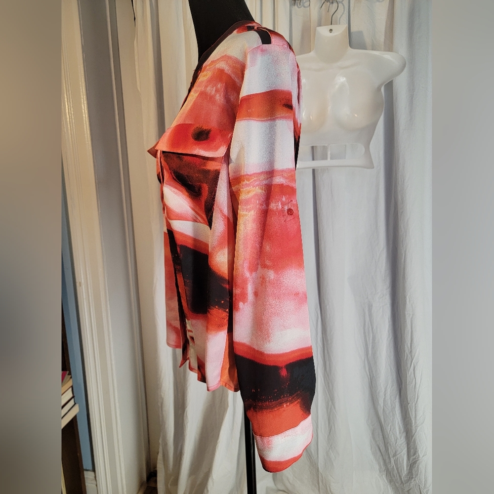 Calvin Klein Abstract Red, White, and Black Women's Top - Picture 3 of 13